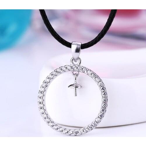 Sterling Silver 925 Women Pendant Crystal 6-10mm Pearl or Round Bead Semi Mount Pendant Fine Jewelry Setting