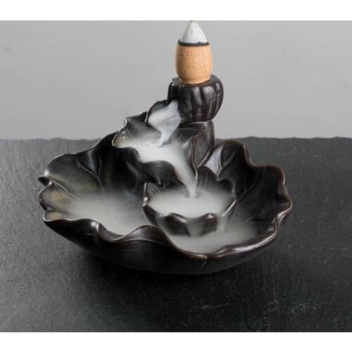 Incense Burner Censer Ceramics Art Gift Garden Home Lotus Leaf Back Flow Practical Elegant Backflow Decor Smoke Backward