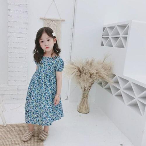 Summer Children Baby Girl Sweet Floral Open Back Cotton Dress Baby Girl Korean Small Floral Short-sleeved Dress