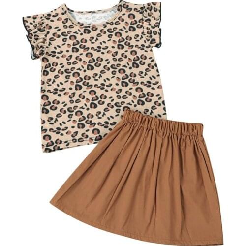 Summer Children Kids Girls Set Leopard Print T-shirt + Skirt Suits Clothes