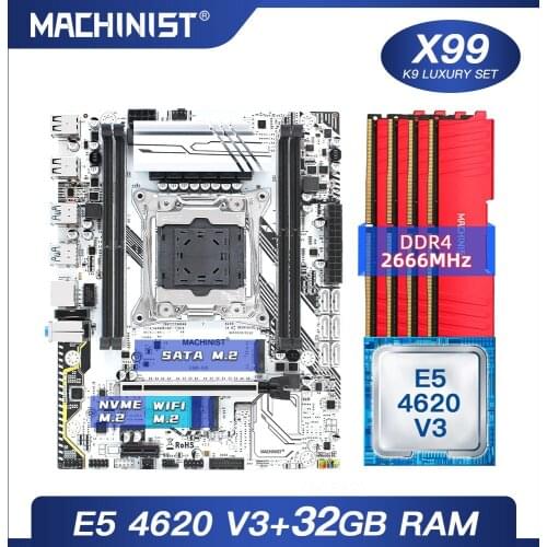 MACHINIST X99 motherboard LGA 2011-3 set kit with Intel xeon E5 4620 V3 processor DDR4 32G(4*8G) 2666MHz RAM memory M-ATX X99-K9