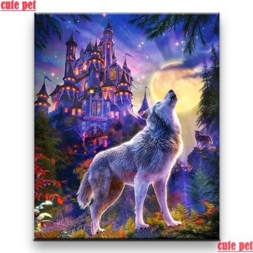 Cute pet DIY diamond painting Castle and wolf Gift Square Diamond Round Diamond 5d full diamond Mosaic Diamond Embroidery puzzle