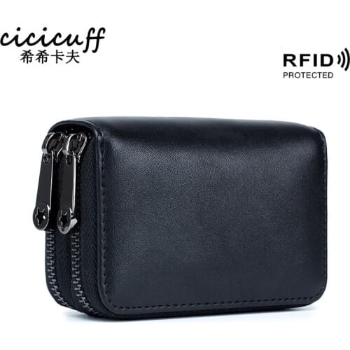 Fashion Simple Women Card Holder Genuine Leather Large Capacity Mens Credit Cards Case Versatile Zipper Coin Purse Wallet Rfid