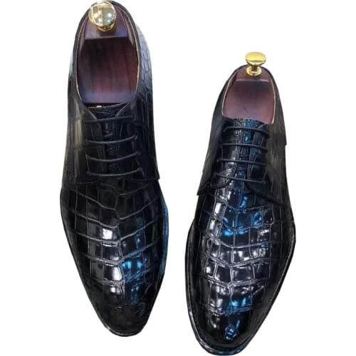 Chue new men shoes men dress shoes formal shoes crocodile leather crocodile men shoes male lace-up real leather sole