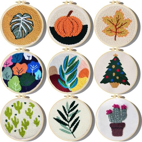 Cute Plants Punch Needle Starter Kits Soft Yarn Punch Needle Embroidery Kit Easy Embroidery Needlework Wool Work Home Decor