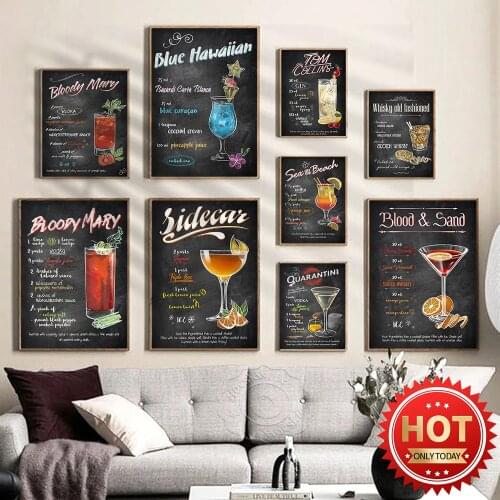 Negroni Wall Stickers,Blue Hawaiian Wall Decor,Mintjulep Wall Picture,Whisky Old Fashioned Art Prints,Bar Pub Club