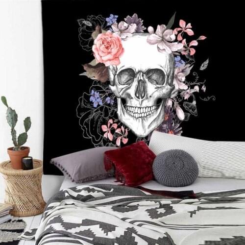 Tarot Tapestry Wall Hanging Skull Floral Moon Hippie Witchcraft Psychedelic Black And White INS Style Printed Valance Home Cloth