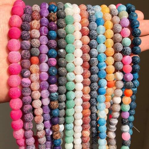 Natural Coloful Frost Cracked Agates Stone Beads Round Loose Spacer Beads for Jewelry Making DIY Bracelet Neckalce 4/6/8/10/12mm
