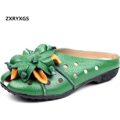 2020 Newest Summer Flower Genuine Leather Slippers Women Sandals Elegant Hollow Women Slipper Comfortable Fashion Shoes Sandals
