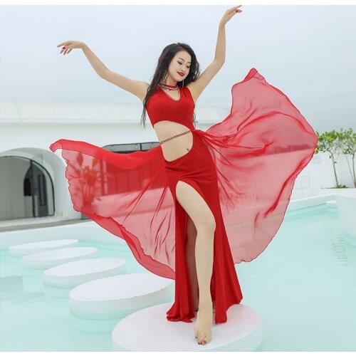 2020 New Women Dancewear Belly Dance Clothes Modal Outfit One-piece Sundress Girls Practice Costume Bellydance Mesh Long Dress
