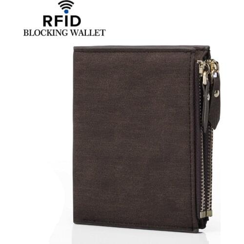 New Men Wallet Brand PU Leather Wallet Double Zipper Design Fashion Small Wallet Male RFID BLOCKING Short Card Holder Coin Purse