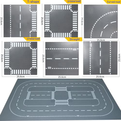 City Road Street Baseplate Straight Crossroad Curve T-Junction Building Blocks 7280 7281 Compatible with Leduo City Base Plate