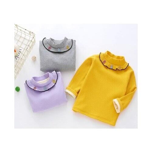 2-8y Girls winter plus velvet thermal basic clothes female children t-shirts thickening long-sleeve turtleneck warm underwear