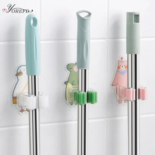 OYOREFD Strong Wall Mounted Broom Holder Cartoon Mop Holder Home Kitchen Gadgets Cleaning Tools Umbrella Hanging Fixed Clip