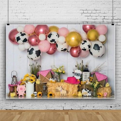 Pasture Animal Cow Balloon Background for Portrait Photography Party Decors Backdrops Photocall Studio Accessories