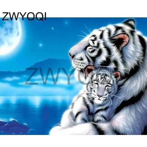 Full Round Diamond painting tiger 5D DIY Diamond embroidery Cross stitch tiger Full Square Diamond mosaic tiger embrace Family