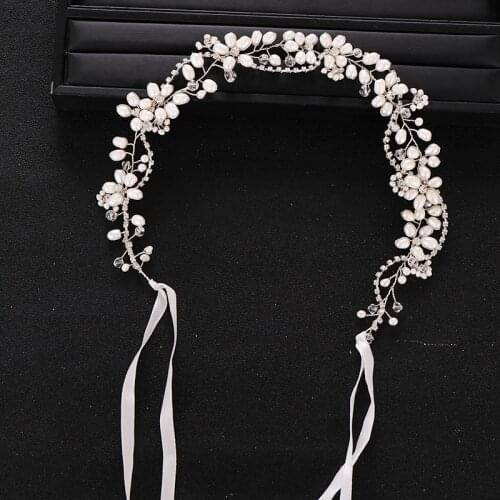 Trendy Handmade Silver color Crystal Pearl Headband Bridal Hair Accessories Wedding Headdress Princess Hair Jewelry Bridal Tiara