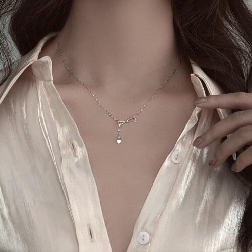 Simple Fashion Bowknot Infinity Heart Tassel 925 Sterling Silver Clavicle Chain Necklace For Women Glitter Dainty