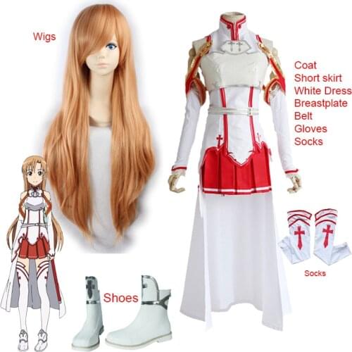 Anime Sword Art Online Asuna Yuuki Cosplay Costumes Uniform for Halloween SAO Asuna Battle Suit Outfits with Wig and Shoes