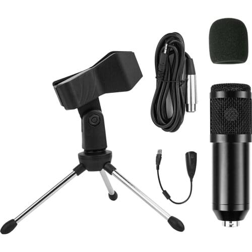 Studio Recording Condenser Microphone Kit Computer Cardioid Mic with Tripod Stand USB Cable