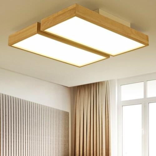BOTIMI 220V LED Ceiling Lights Wooden Square Ceiling Lamp With Dimming Remote For Living Room Dining Light Wood Bedroom Lamps