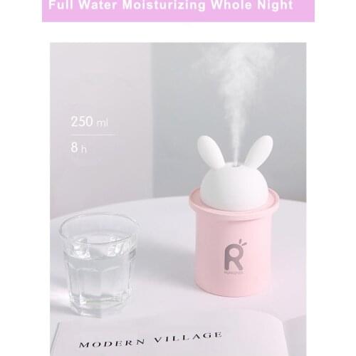 Ultrasonic Air Humidifier for Baby Pregnant Cartoon Rabbit 250ML USB Essential Oil Diffuser LED Light Lamp Car Air Purifier
