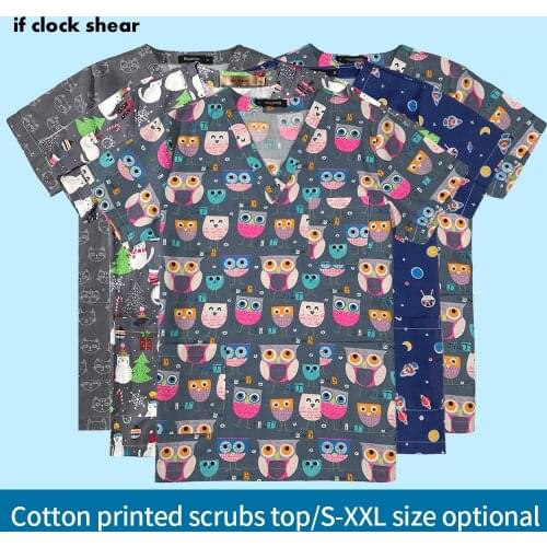 Pet grooming scrub Uniforms Unisex cartoon printing tops Nutritionist workwear tooth health check scrubs women uniform wholesale