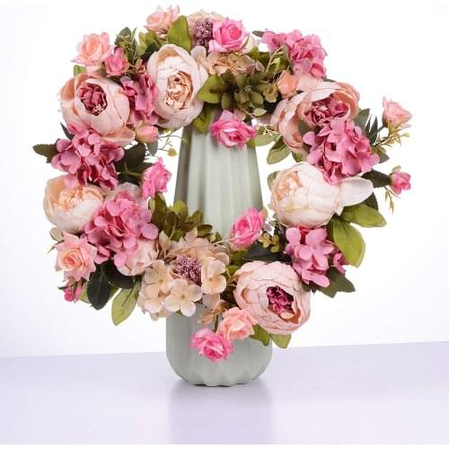 Artificial Flower Wreath Peony16inch Door Spring Wreath Round Wreath For The Front Door, Wedding, Home Decor