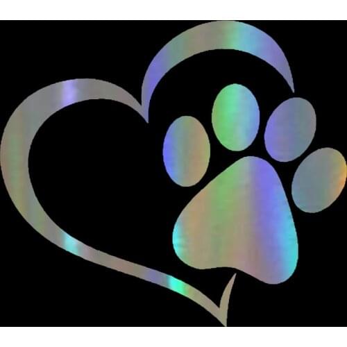 Car Sticker Vinyl 14.1*12.4cm Love The Dog Paw Print Funny Sticker Decal Reflective Laser Motorcycle Car Styling 3D Stickers