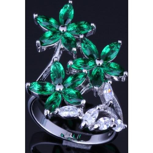 Magic Plant Green Cubic Zirconia Silver Plated Ring V0094