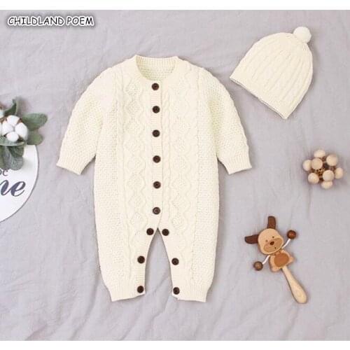 Knitted Baby Clothes Autumn Winter Newborn Baby Romper For Boy 100% Cotton Baby Boy Clothes Long Sleeve Baby Jumpsuit With Hat