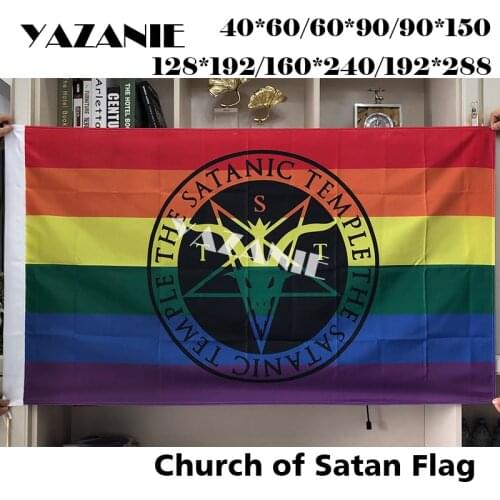 YAZANIE Baphomet Church of Satan Rainbow Pride Flag Roman Catholic Knights Templar Pentagram Baphomet Satanic Temples Flag