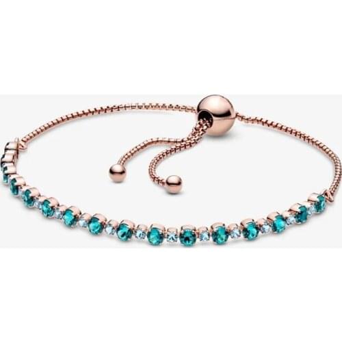 100% 925 Sterling Silver Spring Blue Clear Cz Slider Ocean Series Sparkling Bracelets DIY Women Original Fashion Gift Jewelry