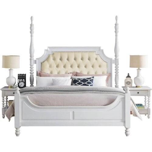 1.8m American country solid wood leather bed Roman column double bed bedroom furniture