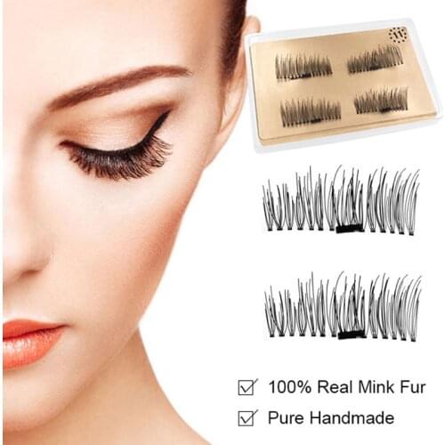 1 Pair Reusable Magnetic Eyelashes Natural With 1 Magnet Handmade 4PCS Magnetic Mink Eye Lashes Magnetic Eyeliner Makeup TSLM1