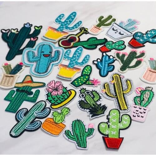 1PCS Lovely Cartoon Plant Embroidery Iron On Applique Sewing Supplies For DIY Jean Jacket Decor Cactus Patch Fabric Sticker