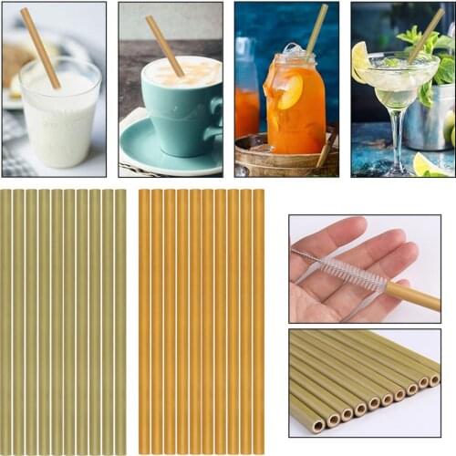10Pcs/Set Reusable Bamboo Straws Eco-friendly Drinking Straws with Clean Brush for Kids Adults Home kitchen Bar Party Tools