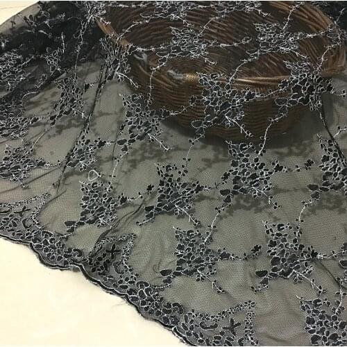 145*100CM Black Wedding lady prom Dress Applique DIY Bridal Headdress scarf veil Embroidered Lace Fabric Patch curtain free ship