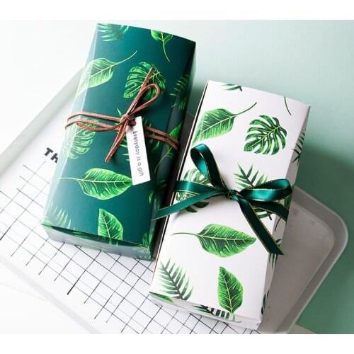 18.5*9*6cm Green leaf design biscuit cake paper Box, candy gift boxes,Chocolates Macaroon packing box 100pcs/lot