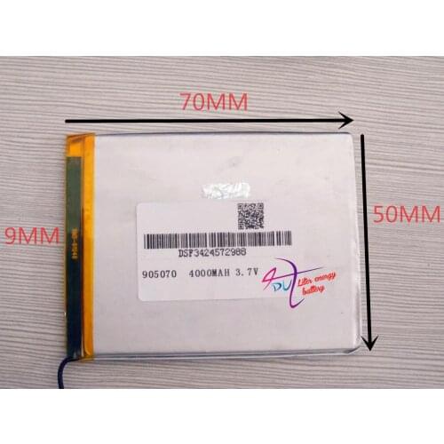3.7V,4000mAH 905070 polymer lithium ion / Li-ion battery for model aircraft,GPS,mp3,mp4,cell phone,speaker,bl