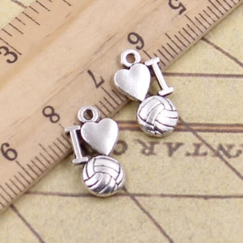 30pcs Charms I Love Volleyball 16x9mm Tibetan Pendants Crafts Making Findings Handmade Antique Jewelry DIY Necklace