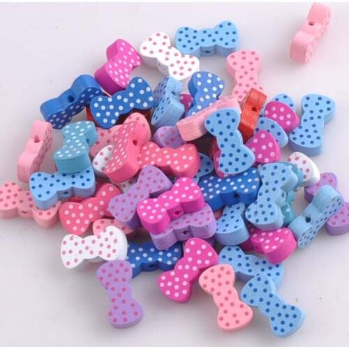 Mixed color Wooden Bowknot Pattern Dot Painting Scrapbooking Craft Home Decoration Accessories 21x11mm 50pcs MT1412X