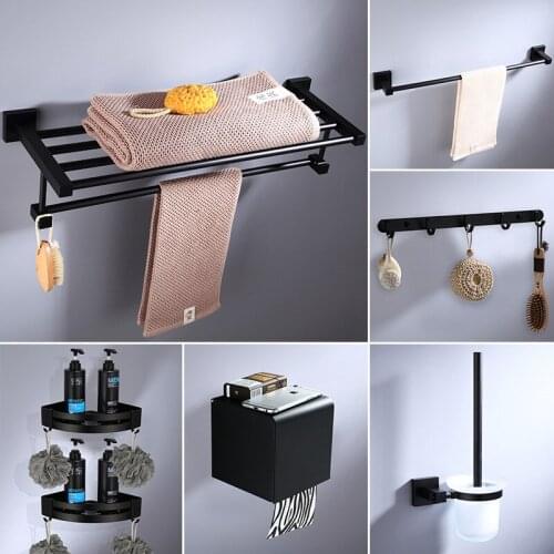 Bathroom Accessories Towel Rail Paper Holder,Towel Bar,Toilet Brush Holder,towel Rack Black Bathroom Hardware Set Aluminum