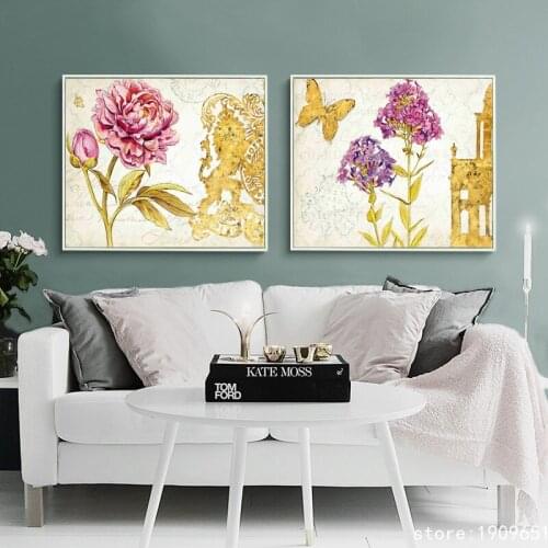 No frame pastoral butterfly flowers scenery canvas printings oil painting printed on cotton home wall art decoration pictures
