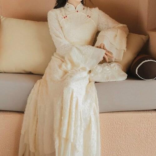 Autumn French Retro Girl Gentle Long Dress Chinese Improved Cheongsam Slim Sweet Girl Fairy Mori Girl Elegant Woman Long Dress