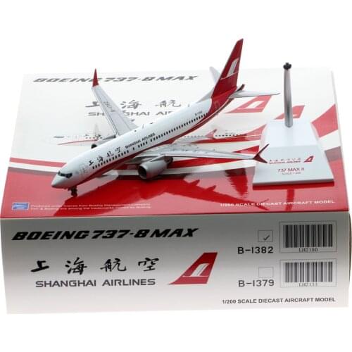 1:200 Alloy Collectible Plane Gift JC Wings LH2180 Shanghai Airlines "SKYTEAM" Boeing 737-8MAX Diecast Aircraft Jet Model B-1382