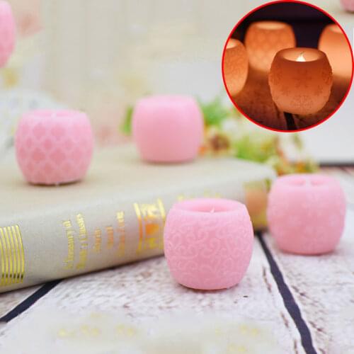 Creative Round Led Flameless Candles Pink/White Battery Operated Tea Light With Snow Flower Mesh Pattern Surface