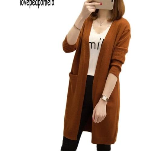 Lovepeapomelo2018 Autumn Winter New Knit Sweater Cardigan Long Sleeve Pocket Solid Color Casual Knit Women Cardigan D339