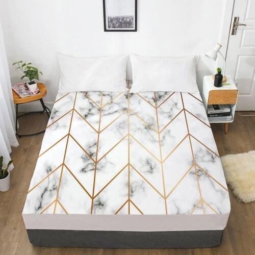 Mattress Cover Fitted Sheet With Elastic Band Bed Sheets Bedding Linens Queen King Size Bedsheet 90/150/160X200CM Striped Marble