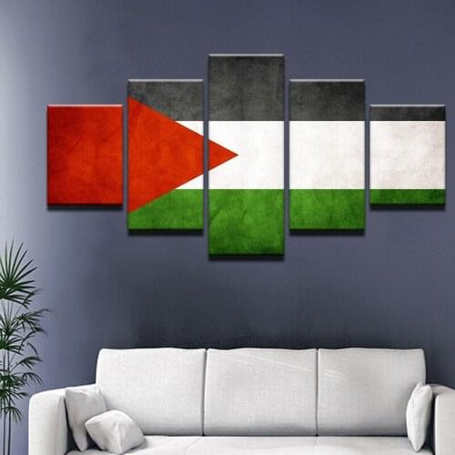 Fashion 5 Panels Palestinian Flag Printed Canvas Painting High Quality Home Decor Wall Pictures